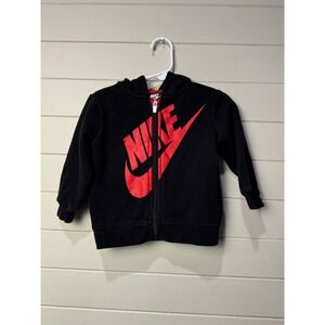 Nike Toddler Boys Full Zip Hoodie Black Red Logo Sweatshirt 18M‎